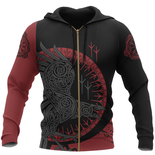 Viking Raven Zip Hoodie A0-FULL ZIPPER HOODIES-HP Arts-Zip-Up Hoodie-S-Vibe Cosy™