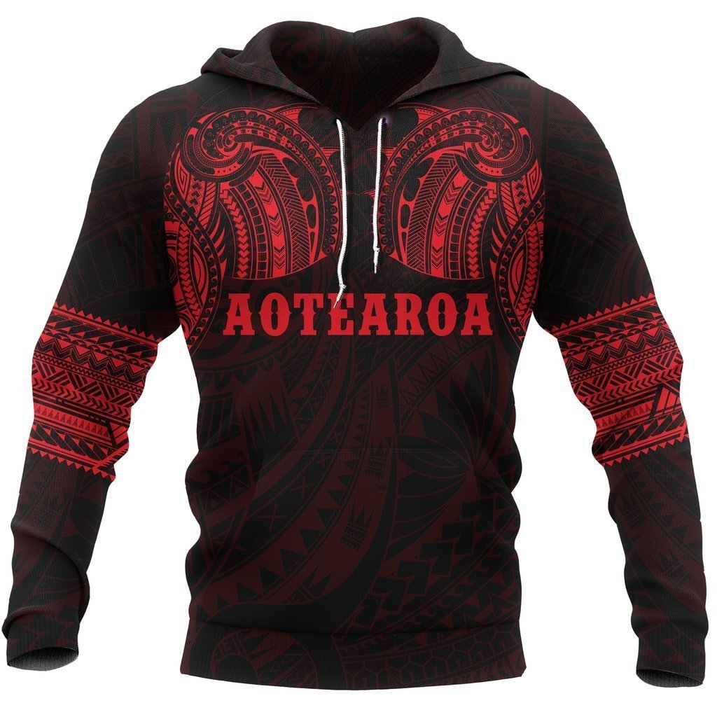 Aotearoa Maori Tattoo All Over Hoodie Red PL-Apparel-PL8386-Hoodie-S-Vibe Cosy™