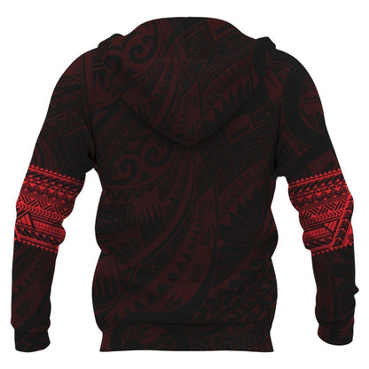 Aotearoa Maori Tattoo All Over Hoodie Red PL-Apparel-PL8386-Hoodie-S-Vibe Cosy™