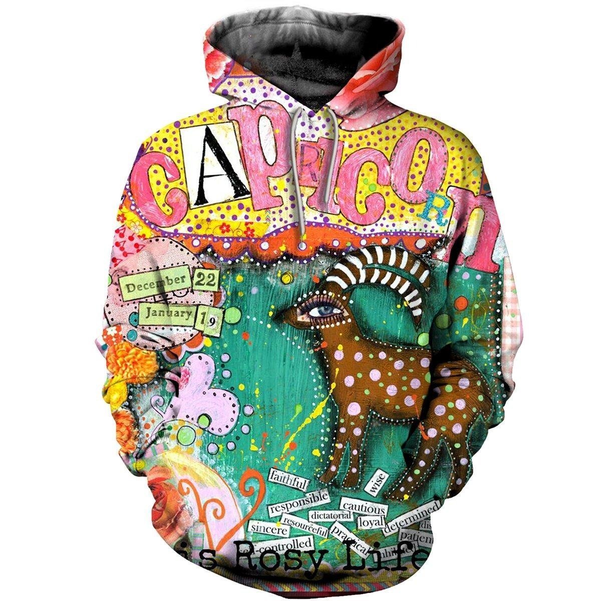 3D ALL OVER PRINTED CAPRICORN ZODIAC T SHIRT NTH160851-Apparel-NTH-Hoodie-S-Vibe Cosy™