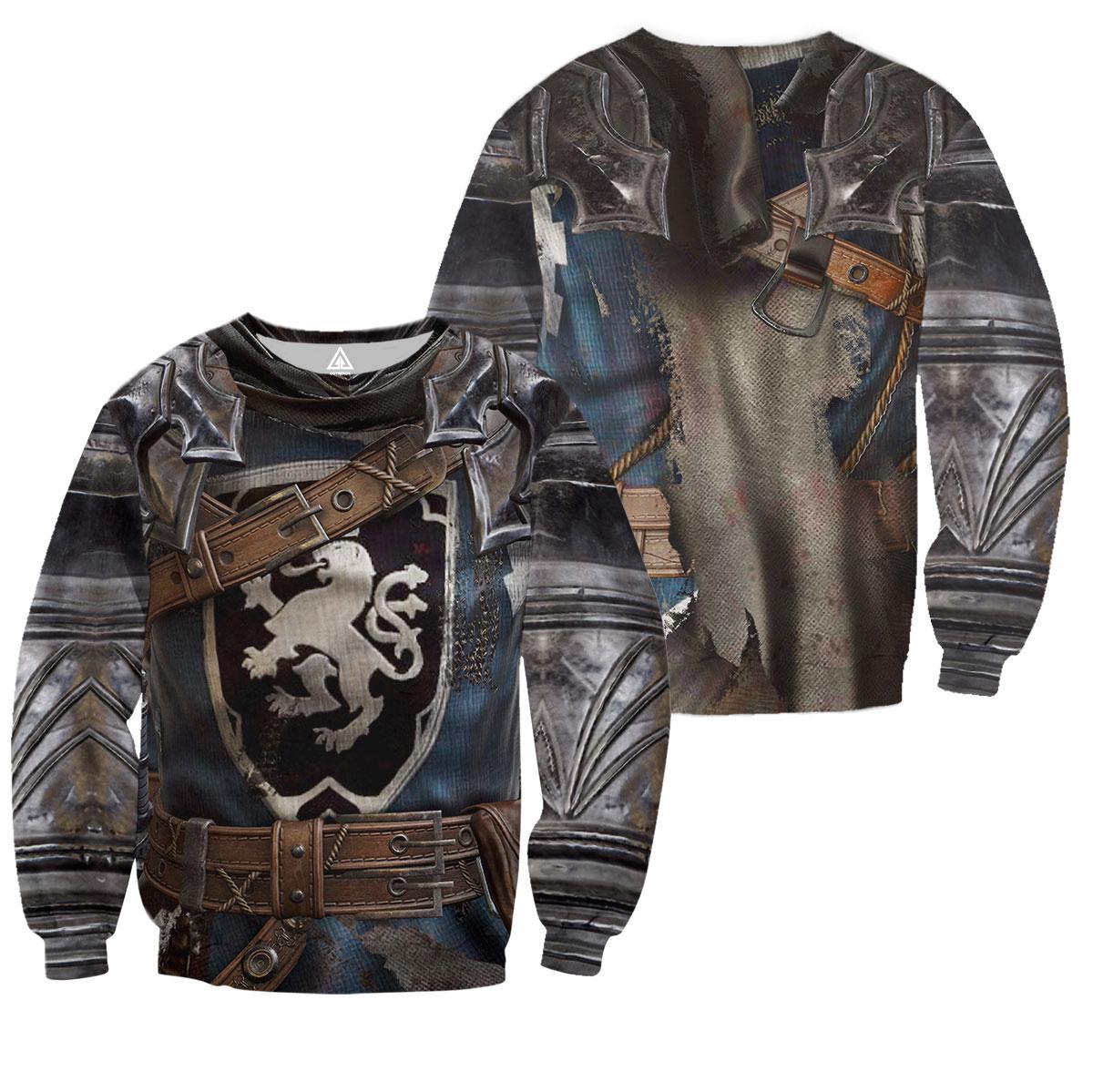 Blue Scotland Rampant Lion Knight Armor 3D All Over Printed Shirts for Men and Women NNK022801-Apparel-PL8386-Sweat Shirt-S-Vibe Cosy™