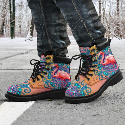Flamingo water color all season boots NNK022101-Shoes-NNK-Women's Leather Boots-US5 (EU35)-Vibe Cosy™