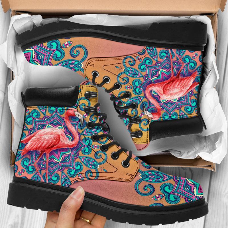 Flamingo water color all season boots NNK022101-Shoes-NNK-Women's Leather Boots-US5 (EU35)-Vibe Cosy™