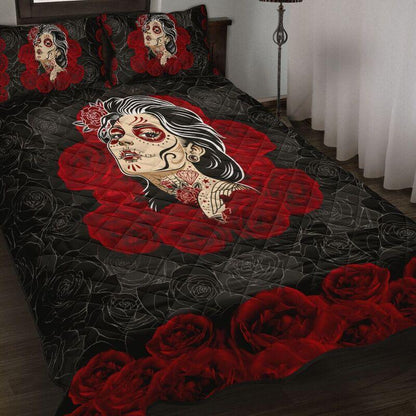 Quilt bedding set love rose and skull PL-Bedding Set-PL8386-Twin-Vibe Cosy™