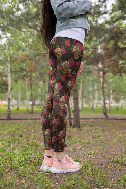 3D All Over Print Skull Flower Legging-Apparel-Khanh Arts-Legging-S-Vibe Cosy™