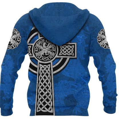 Scottish Lion Celtic Cross Hoodie-Apparel-PL8386-Hoodie-S-Vibe Cosy™