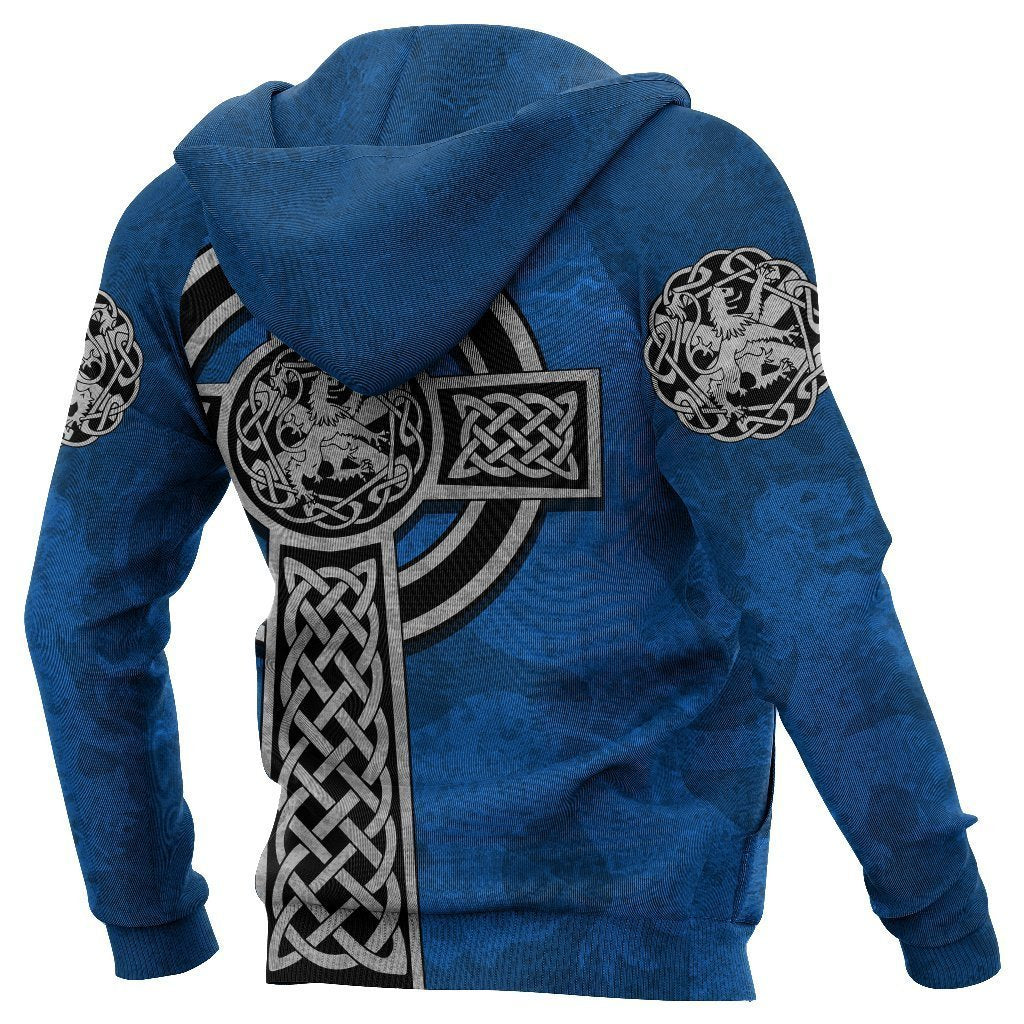 Scottish Lion Celtic Cross Hoodie-Apparel-PL8386-Hoodie-S-Vibe Cosy™