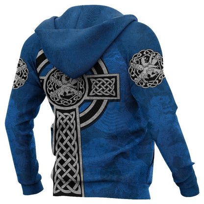 Scottish Lion Celtic Cross Hoodie-Apparel-PL8386-Hoodie-S-Vibe Cosy™