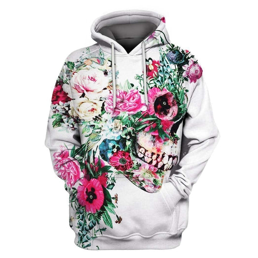 3D All Over Print Skull Flowers Shirt-Apparel-6teenth World-T-Shirt-S-Vibe Cosy™
