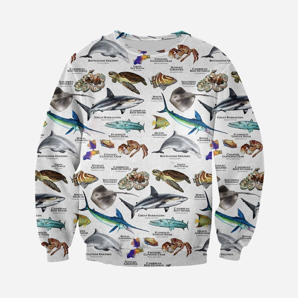 3D All Over Printed Marine Animals of the Caribbean Ocean Shirts And Shorts-Apparel-HP Arts-Sweatshirt-S-Vibe Cosy™