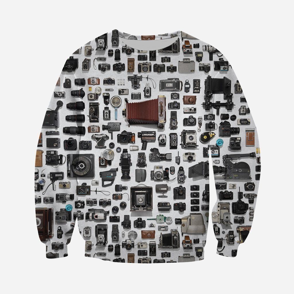 3D All Over Printed History Of Cameras Shirts And Shorts-Apparel-HP Arts-Sweatshirt-S-Vibe Cosy™