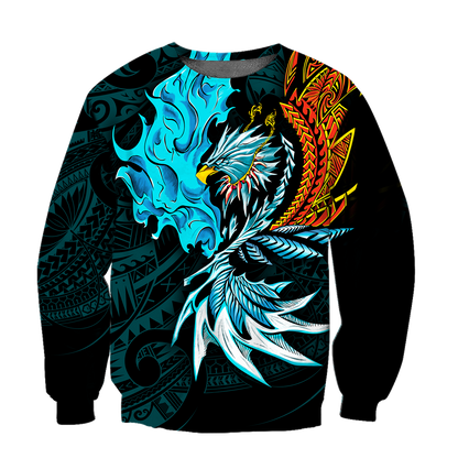 Amazing Eagle Warrior Polynesian 3D Tattoo Unisex Deluxe Hoodie ML