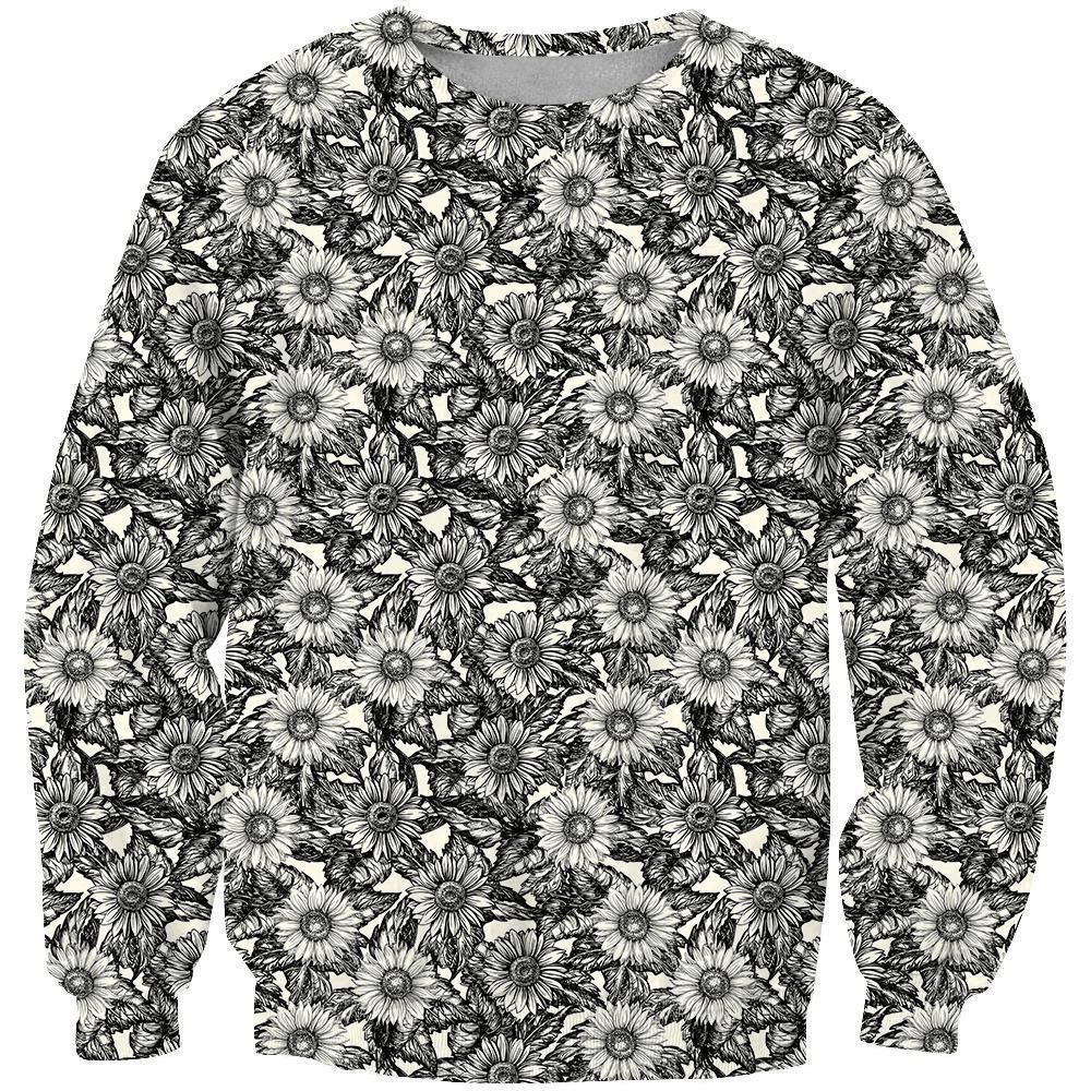 All Over Printing Black Sunflower Daisy Shirt-Apparel-Phaethon-Sweatshirt-S-Vibe Cosy™
