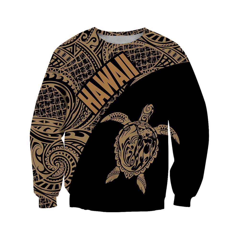 Hawaii Hoodie Turtle Mermaid Polynesian Wave - Gold Hoodie-Apparel-Phaethon-Sweat Shirt-S-Vibe Cosy™