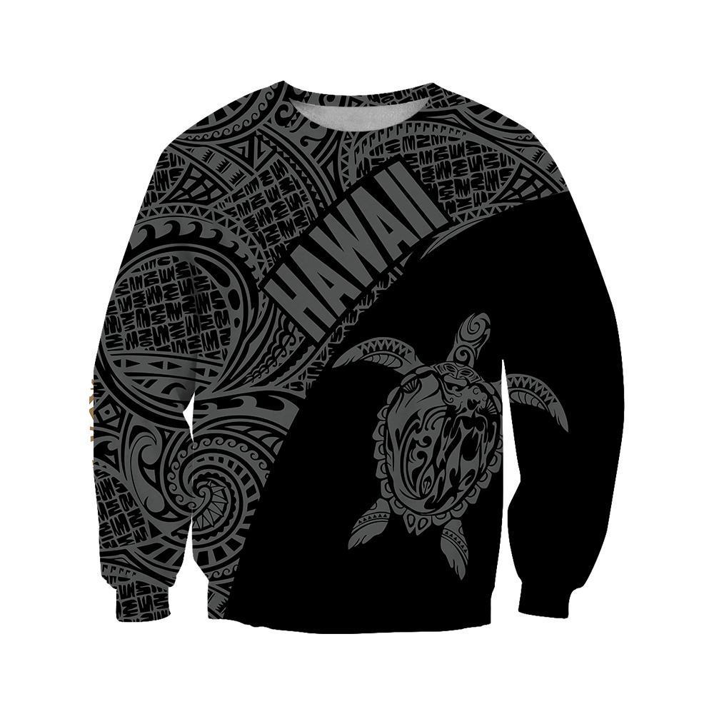 Hawaii Hoodie Turtle Mermaid Polynesian Wave - Gray Hoodie-Apparel-Phaethon-Sweat Shirt-S-Vibe Cosy™