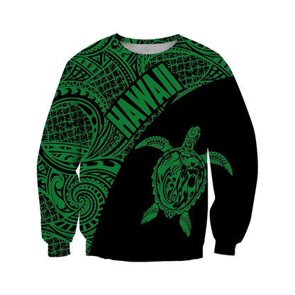 Hawaii Hoodie Turtle Mermaid Polynesian Wave - Green Hoodie-Apparel-Phaethon-Sweat Shirt-S-Vibe Cosy™