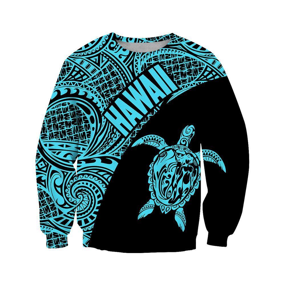 Hawaii Hoodie Turtle Mermaid Polynesian Wave - Blue Hoodie-Apparel-Phaethon-Sweat Shirt-S-Vibe Cosy™