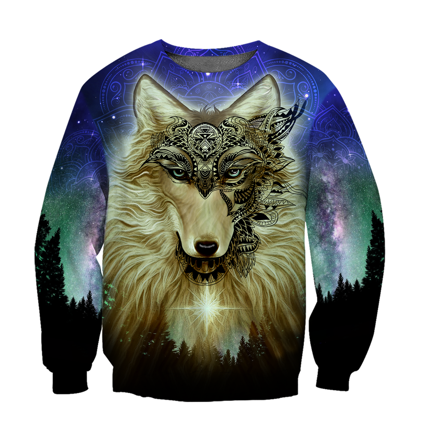 Native Wolf Mandala Pattern All Over Printed Unisex Deluxe Hoodie ML