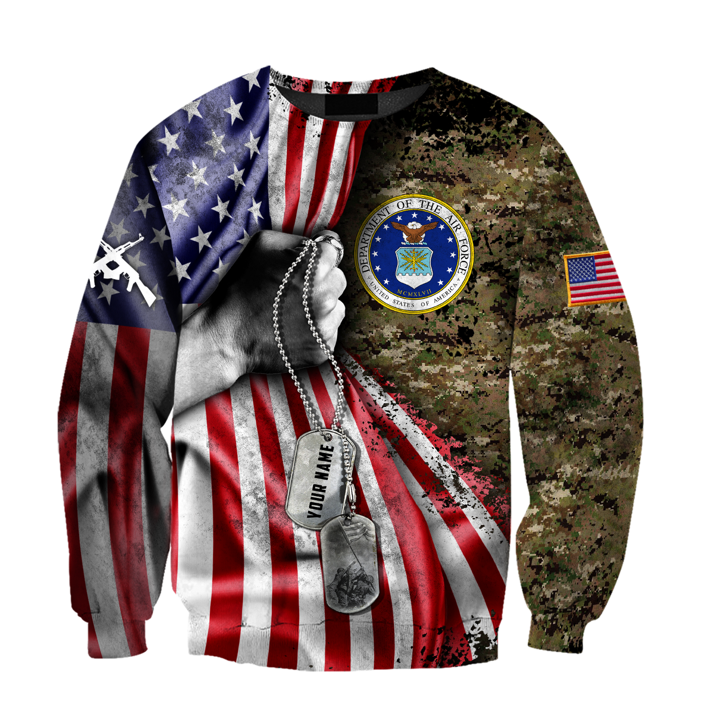 US Air Force tag Custom name 3D shirts for men and women