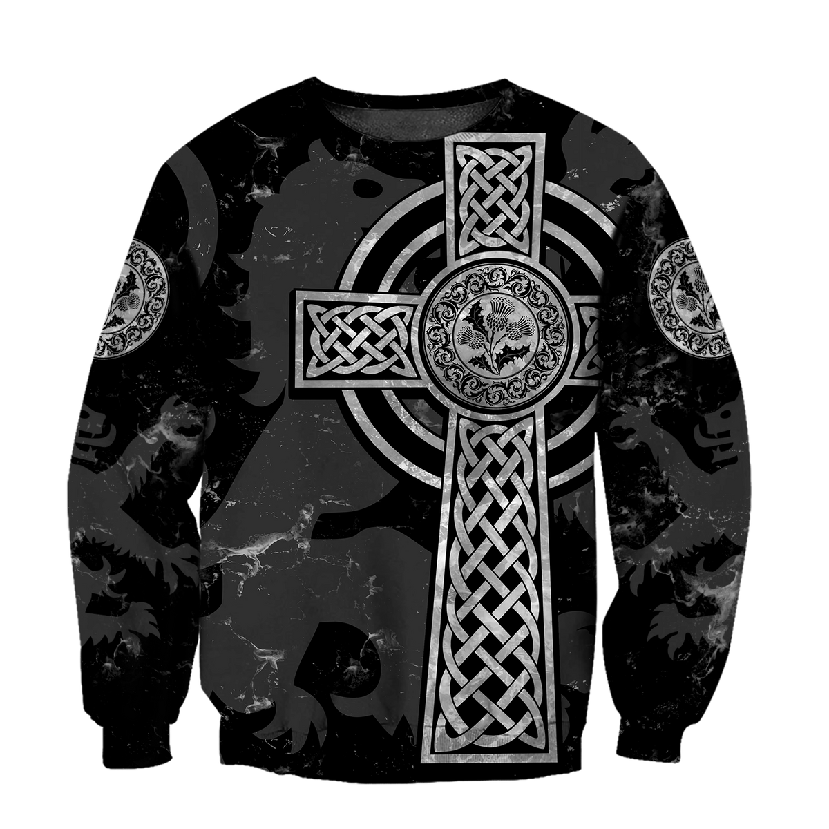 Scottish Thristle Celtic Cross grey ver1 Hoodie AZ210202-Apparel-PL8386-Sweat Shirt-S-Vibe Cosy™