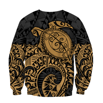 Samoa Polynesian Hoodie Gold Turtle Flowing 3d all over printed shirt and short for man and women AZ130201 PL-Apparel-PL8386-Hoodie-S-Vibe Cosy™