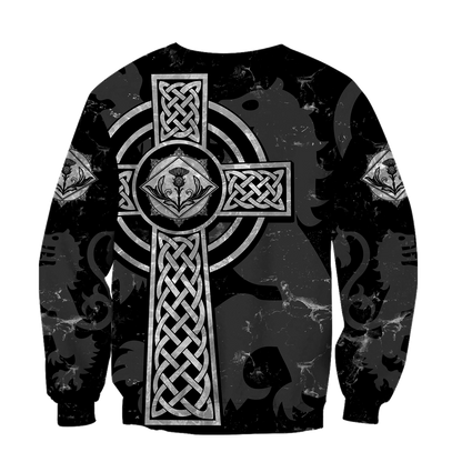 Scottish Thristle Celtic Cross grey-Apparel-PL8386-Sweat Shirt-S-Vibe Cosy™