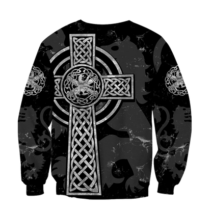 Scottish Lion Celtic Cross grey version Hoodie AZ210201-Apparel-PL8386-Hoodie-S-Vibe Cosy™