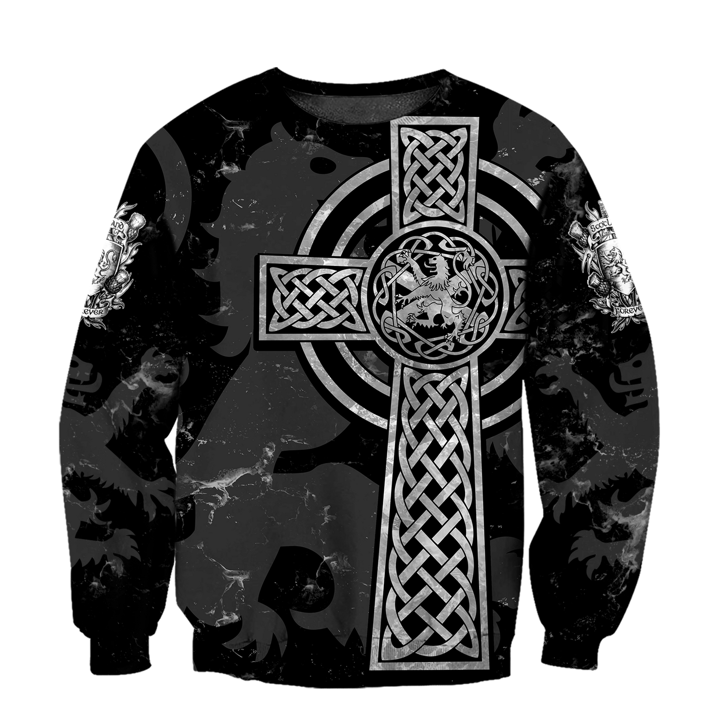 Scottish St-Andrew Lion & Thristle Celtic Cross grey ver1 Hoodie AZ210205-Apparel-PL8386-Sweat Shirt-S-Vibe Cosy™