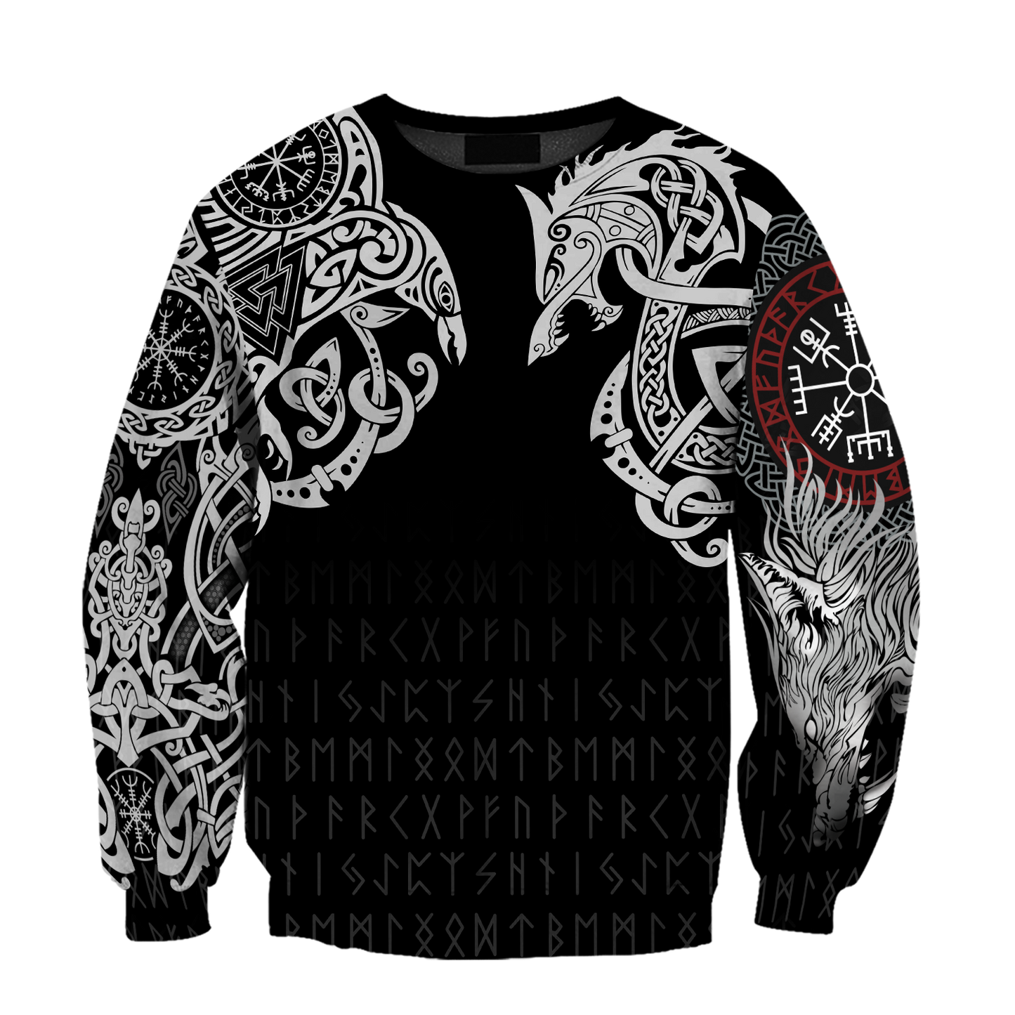 Ragnarok Warrior Tattoo Fenrir and Odin Raven 3D All Over Print Hoodie
