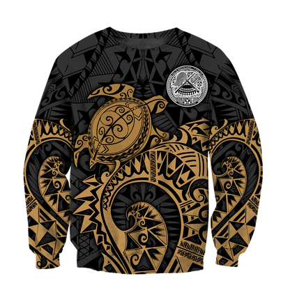 Samoa Polynesian Hoodie Gold Turtle Flowing 3d all over printed shirt and short for man and women AZ130201 PL-Apparel-PL8386-Sweatshirt-S-Vibe Cosy™