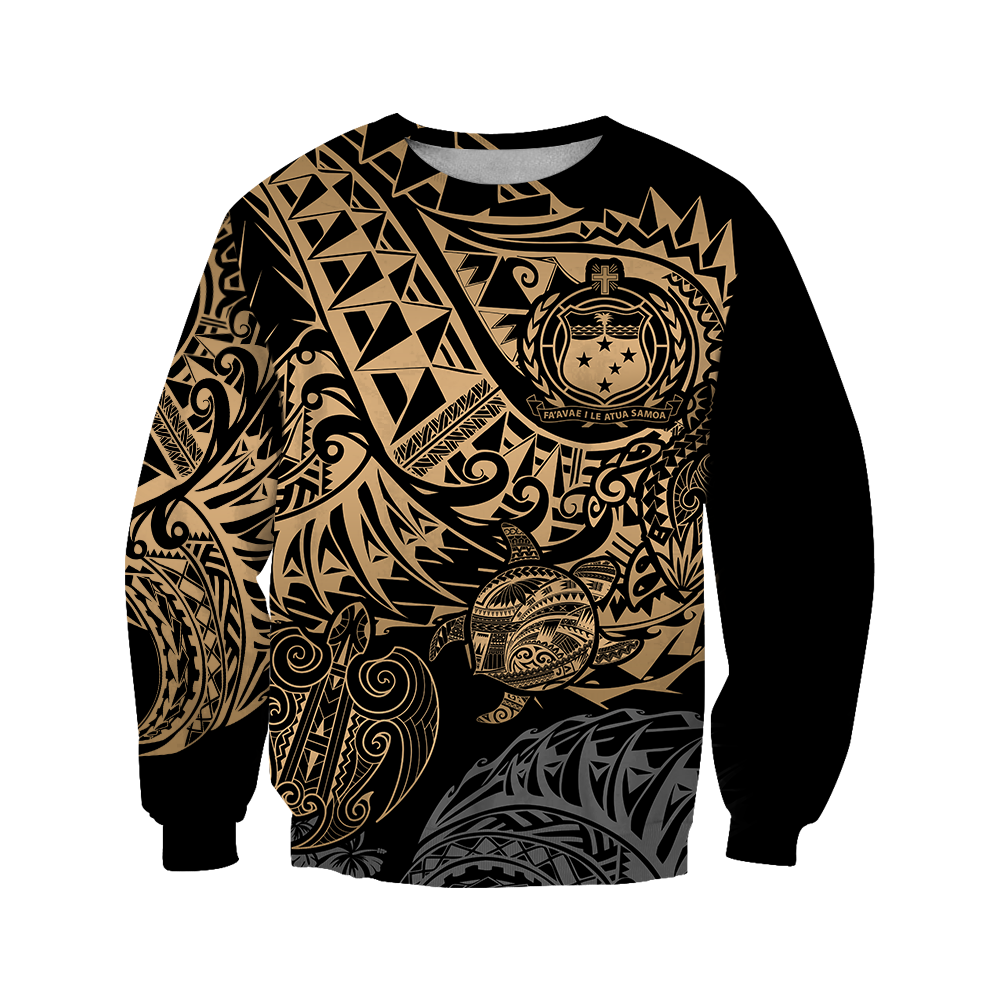 Samoa Polynesian Hoodie - Gold Turtle Flowing 3d all over printed shirt and short for man and women JJ120202 PL-Apparel-PL8386-Sweatshirt-S-Vibe Cosy™