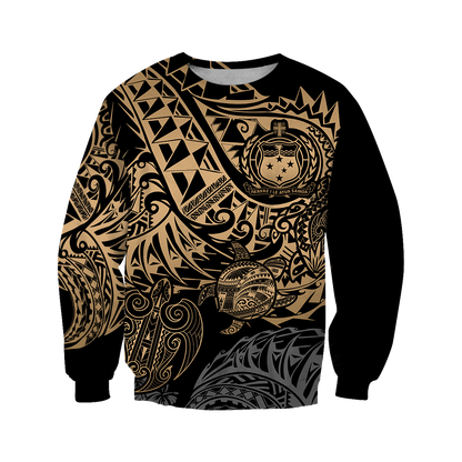 Samoa Polynesian Hoodie - Gold Turtle Flowing 3d all over printed shirt and short for man and women JJ120202 PL-Apparel-PL8386-Sweatshirt-S-Vibe Cosy™