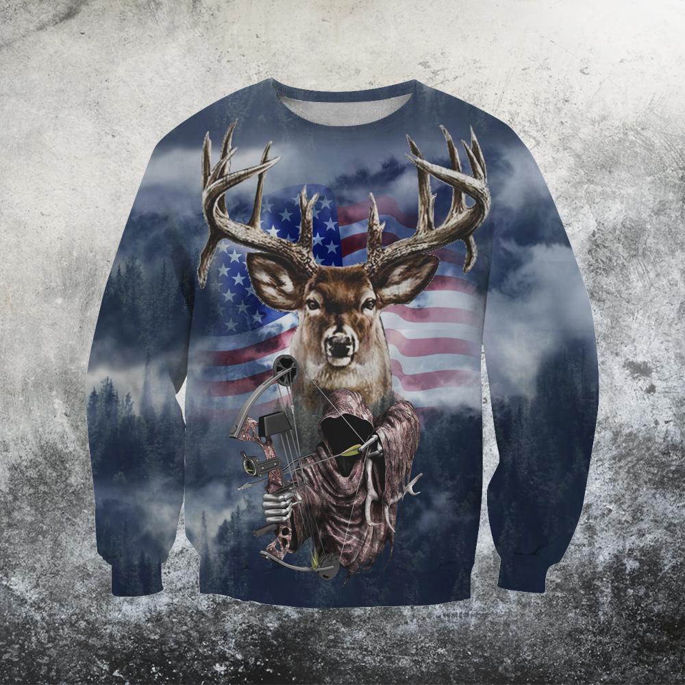 3D All Over Printed American flag reindeer Hoodie-Apparel-HP Arts-Sweat Shirt-S-Vibe Cosy™