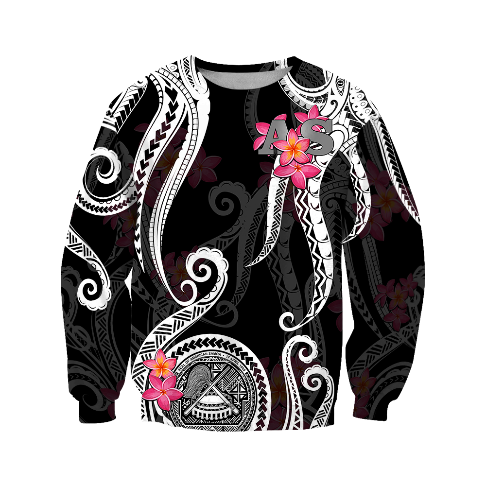 American Samoa Polynesian Hoodie - Black Plumeria 3d all over printed shirt and short for man and women JJ120204 PL-Apparel-PL8386-Sweatshirt-S-Vibe Cosy™