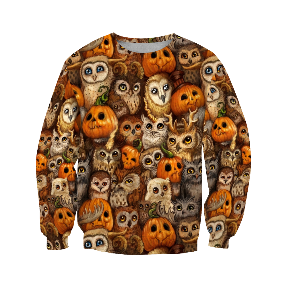 Halloween Pumpkin and Owl Over Printed Shirts For Men and Women JJW07082003