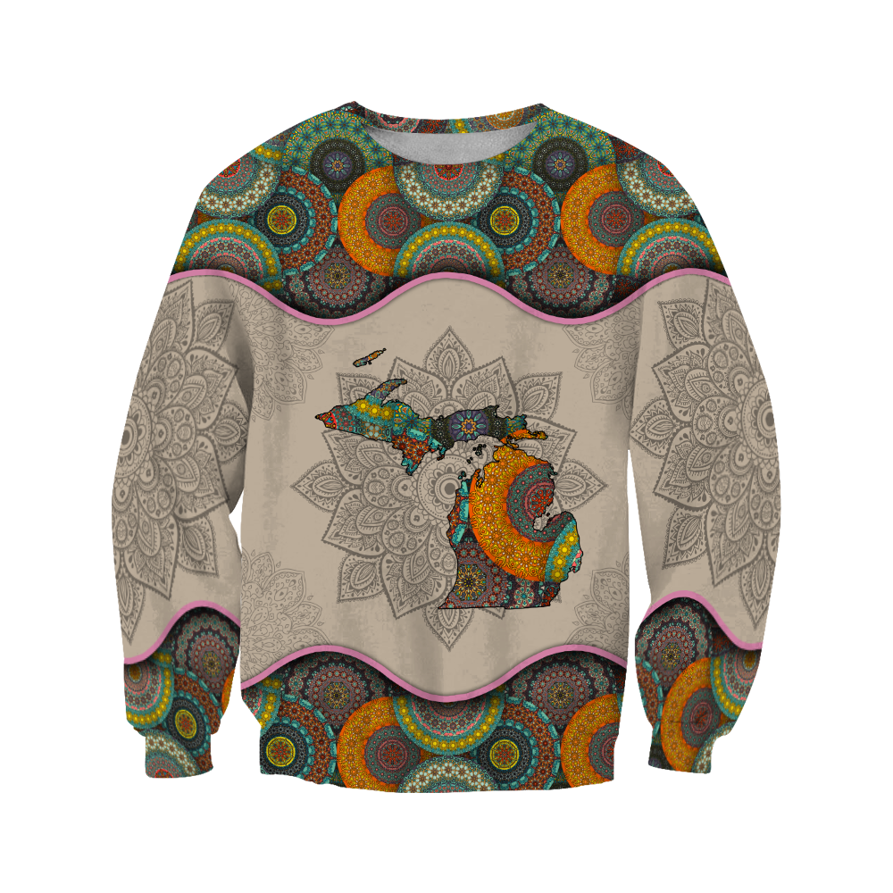 Awesome Vintage Mandala Michigan 3D All Over Printed Shirts Hoodie JJ27052002-Apparel-MP-Sweatshirts-S-Vibe Cosy™