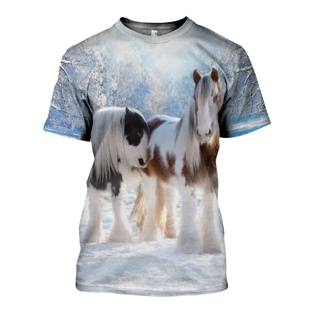 3D All Over Printed Winter Friesian Horse-Apparel-HP Arts-T-Shirt-S-Vibe Cosy™