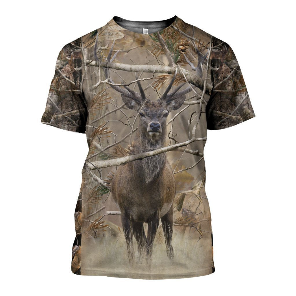 3D All Over Printed Real Tree Camo Deer Shirts-Apparel-HP Arts-T-Shirt-S-Vibe Cosy™