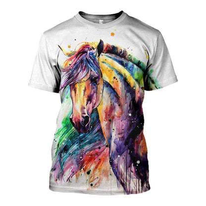 3D PRINTED HORSE T-SHIRT HOODIE-Apparel-HP Arts-T-Shirt-S-Vibe Cosy™