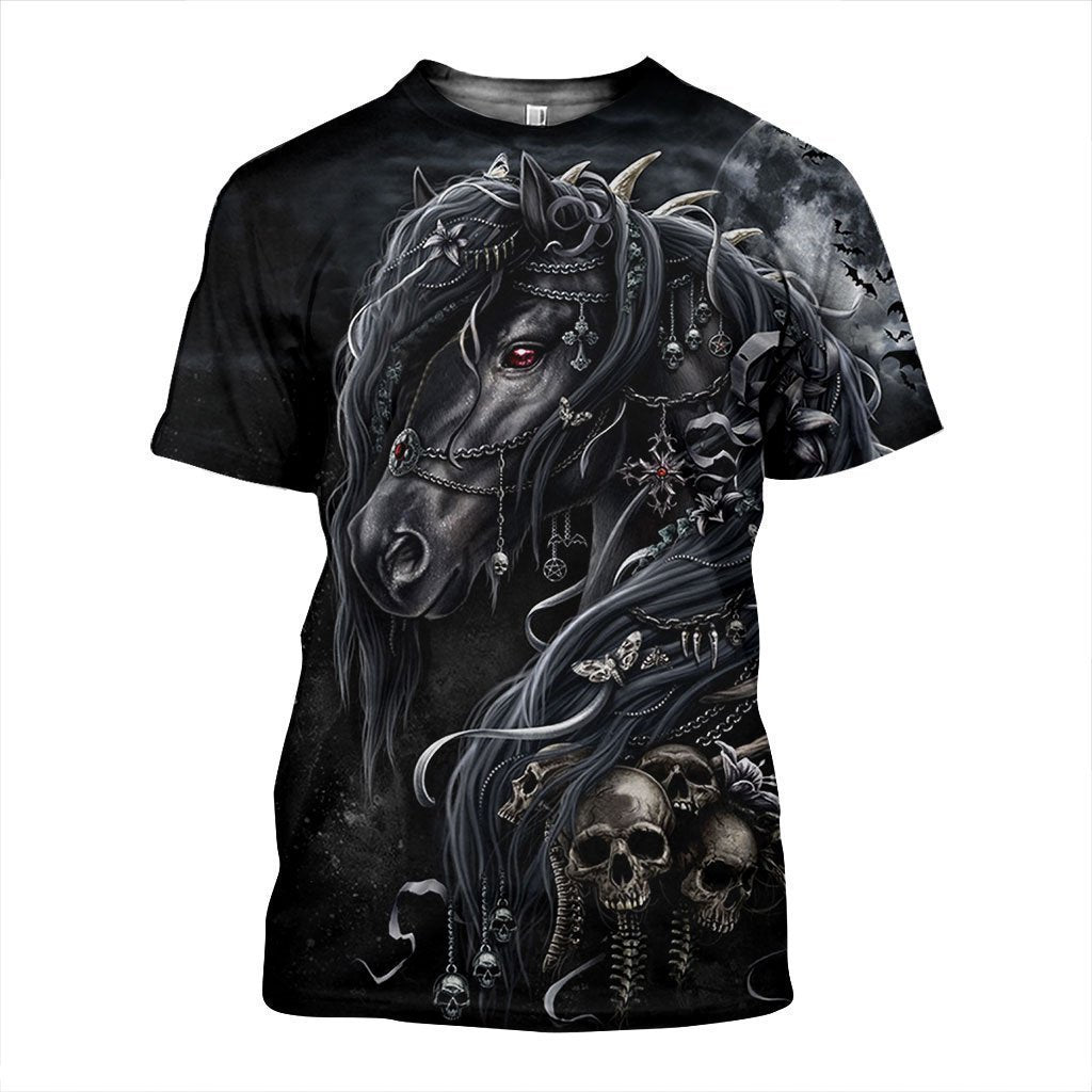 3D All Over Printed Black Horse-Apparel-HP Arts-T-Shirt-S-Vibe Cosy™