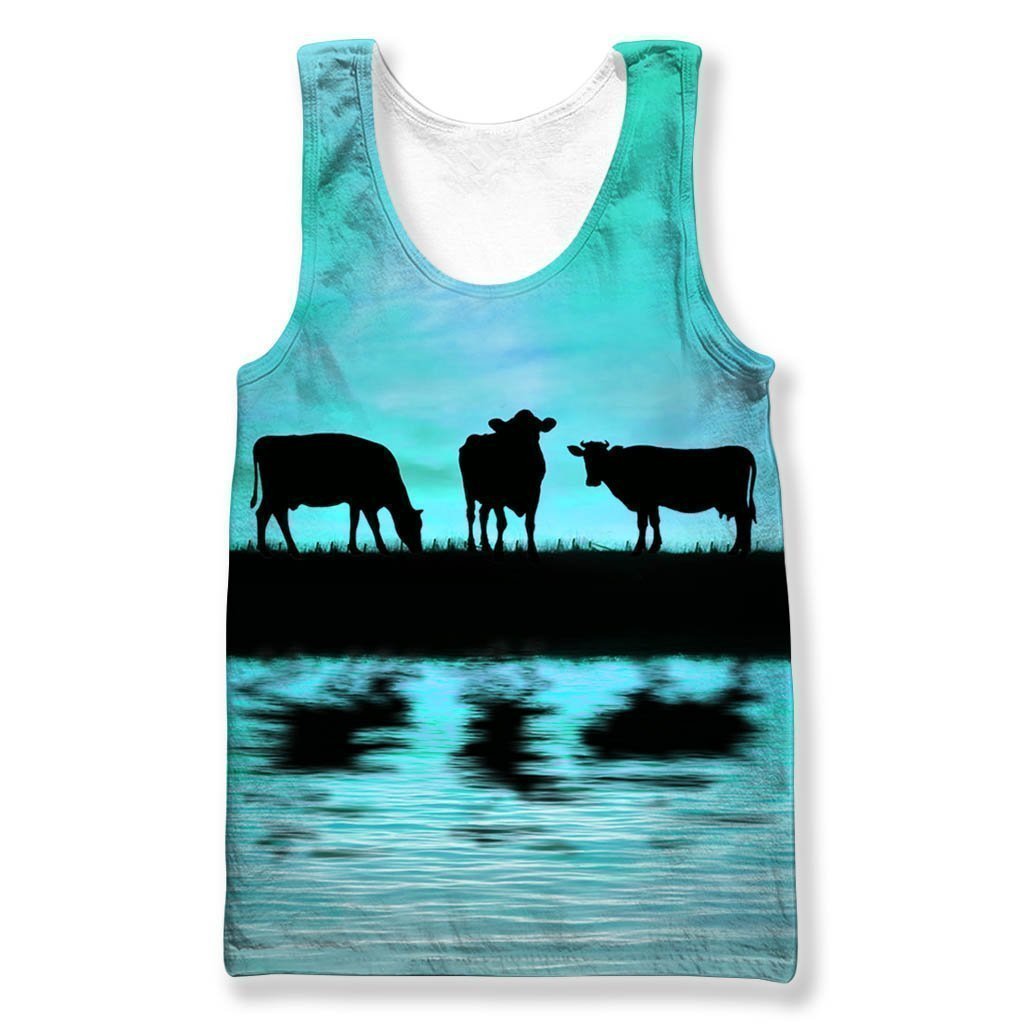 Sunset and Cow Blue Backgroud Hoodie-Apparel-HD09-Tank Top-XL-Vibe Cosy™