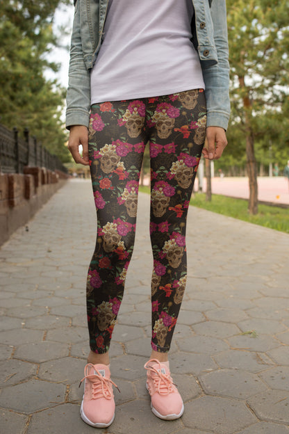 3D All Over Print Skull Flower Legging-Apparel-Khanh Arts-Legging-S-Vibe Cosy™