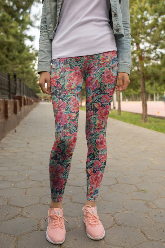 3D All Over Print Red flower and Skull Legging-Apparel-Khanh Arts-Legging-S-Vibe Cosy™