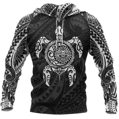Turtle Maori Tattoo All Over Hoodie White HC0803-Apparel-Huyencass-Hoodie-S-Vibe Cosy™