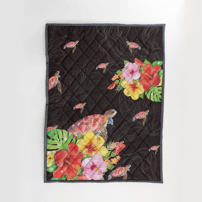 Hawaii Hibiscus Turtle Quilt Blanket - AH - J4-QUILT BLANKETS-PodEz-Twin-White-100% Cotton-Vibe Cosy™