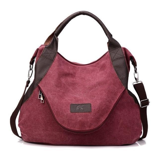 Women's Large Pocket Messenger Handbag-Shoulder Bags-6teenth-Burgundy-(30cm<Max Length<50cm)-Vibe Cosy™