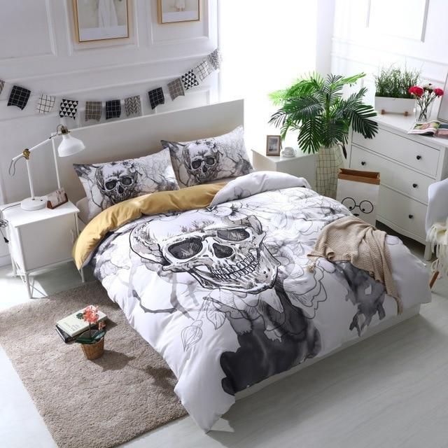 Flowers Sugar Skull Bedding Set-6teenth-Violet-Twin 3pcs-Vibe Cosy™