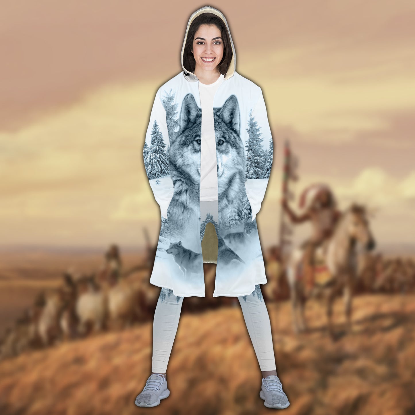 Love Wolf Native American 3D All Over Printed Shirts for Women