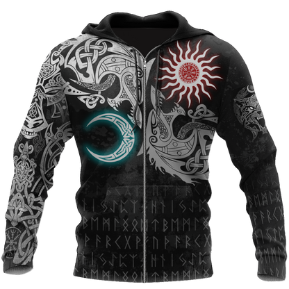 Ragnarok Monsters Sköll and Hati 3D All Over Print Hoodie