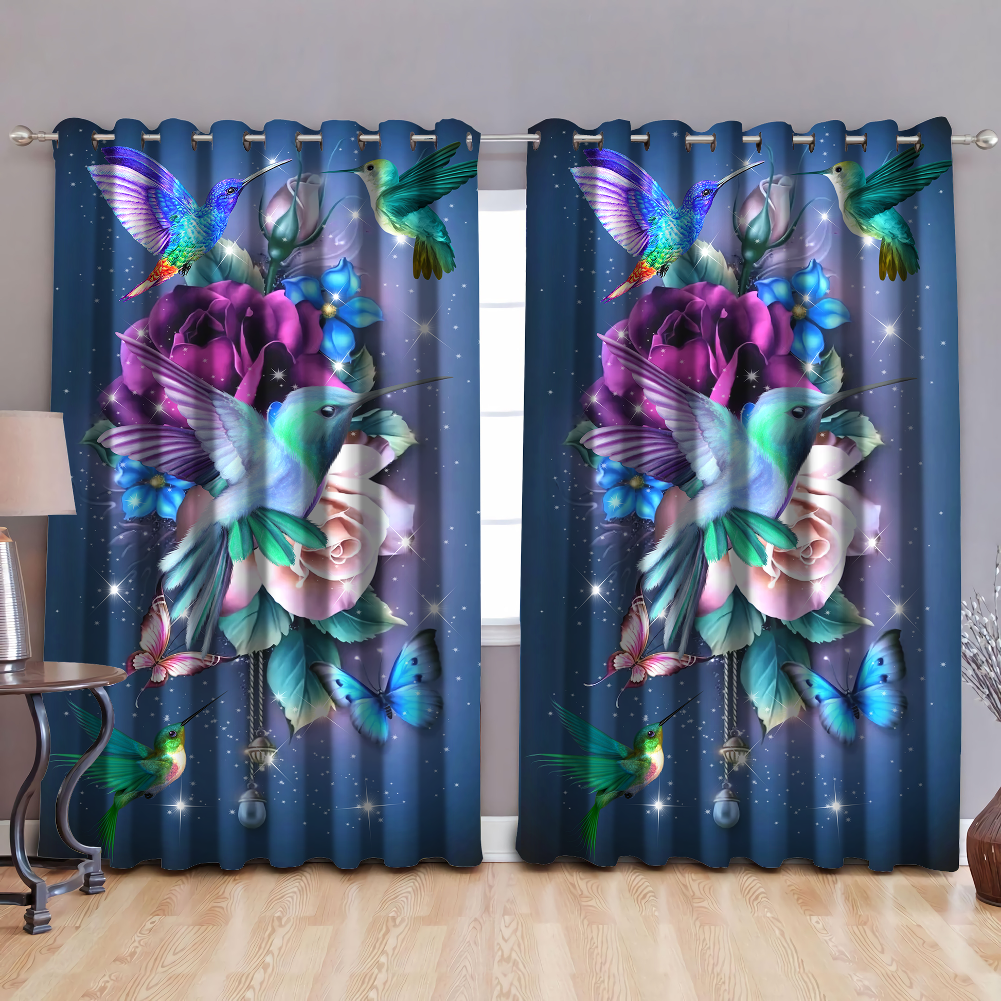 Flower Hummingbird Blackout Thermal Grommet Window Curtains By ML-ML-52'' x 63''-Vibe Cosy™